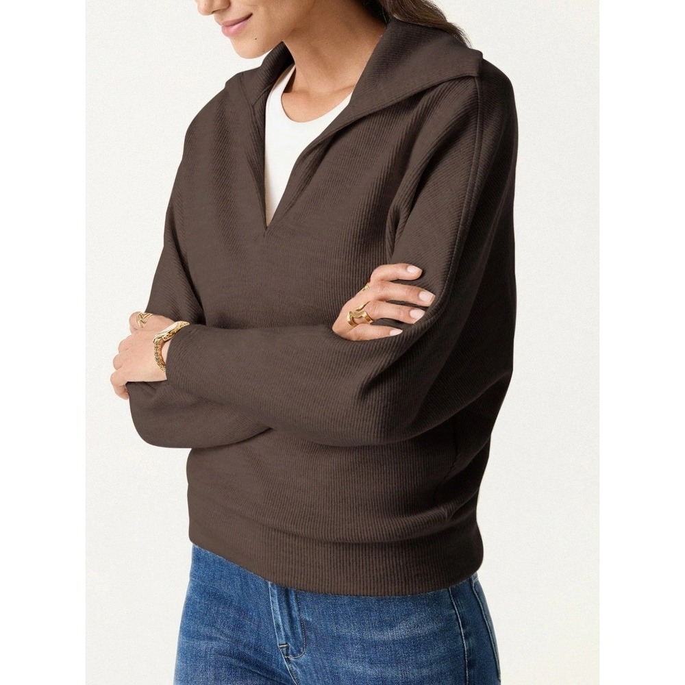 OGL Move Brown Batwing Knit Sweater Polo Collar Wool Blend XS